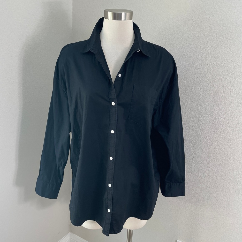 Old Navy Boyfriend Shirt Womens Medium Black Cotton Button Up Long Sleeve Blouse
